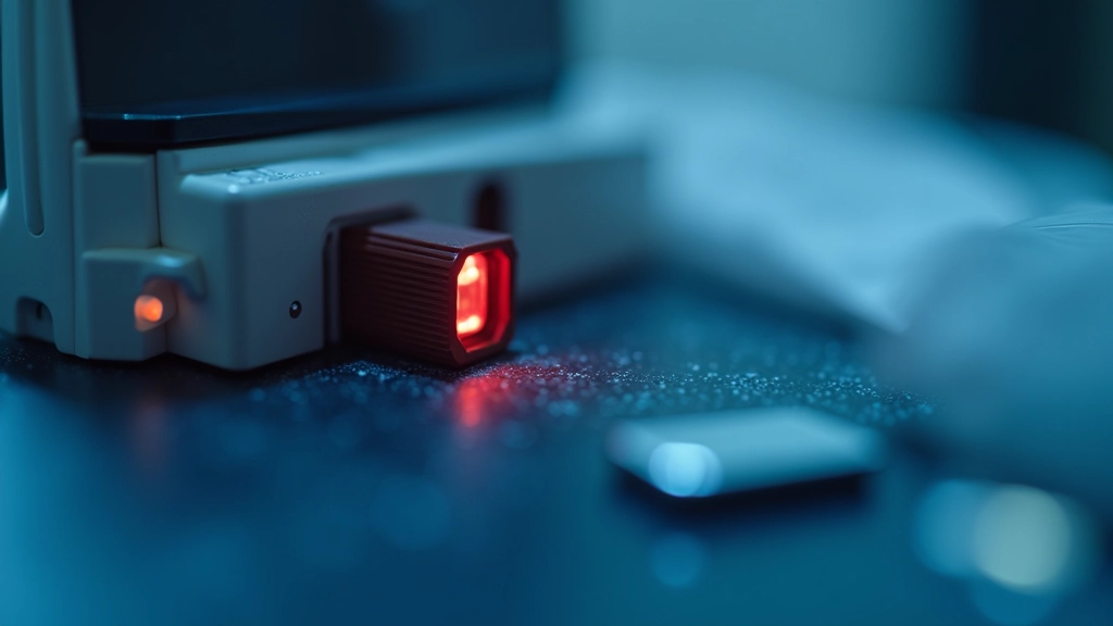 Sensore biometrico moderno a infrarossi montato su dispositivo, primo piano dettagliato della tecnologia