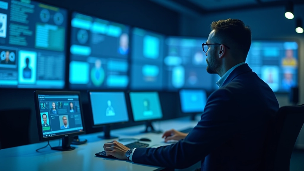 Centro operativo di controllo biometrico con schermi di monitoraggio e tecnologia avanzata