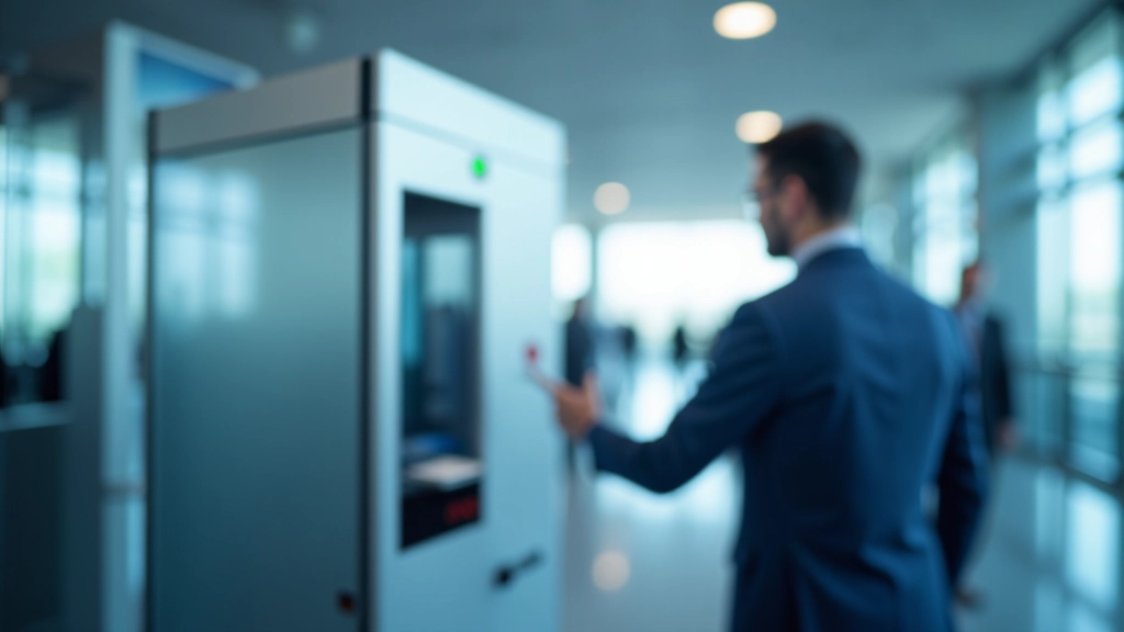 Persona che interagisce con sistema di autenticazione biometrica in aeroporto